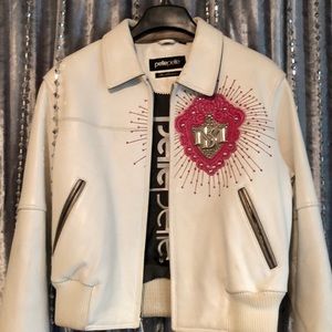 White & pink leather pelle pelle